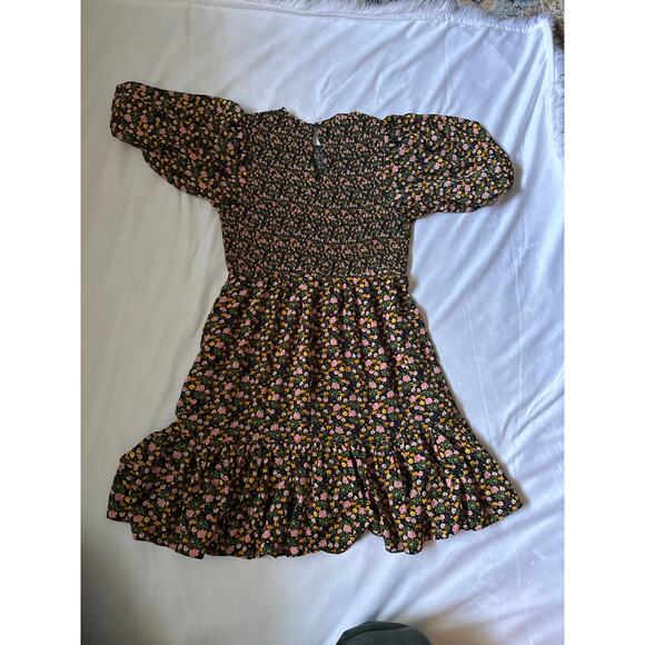 Melloday women’s Black Floral Smocked Dress Puff Sleeve Large - Picture 5 of 5